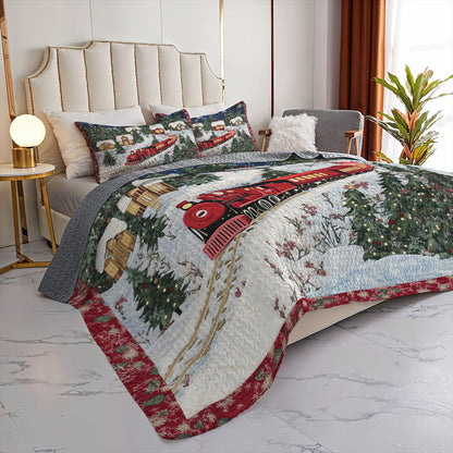 Shineful All Season Quilt 3-Piece Set Christmas Train Winter Wonderland