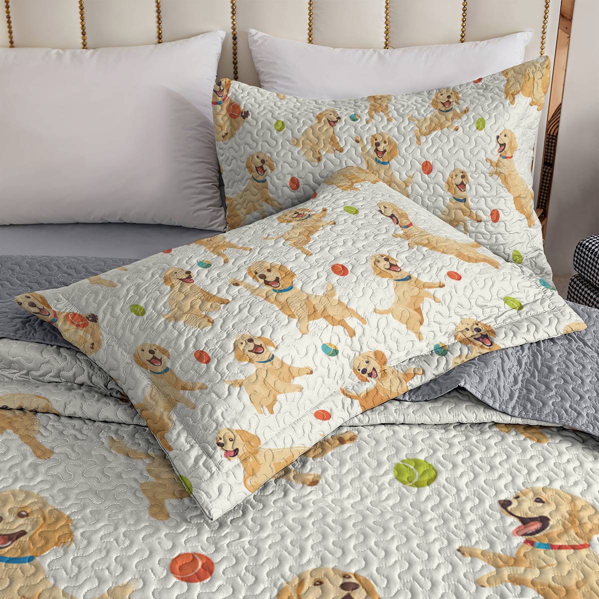 Shineful All Season Quilt 3-Piece Set - Golden Retriever Fetch & Fun