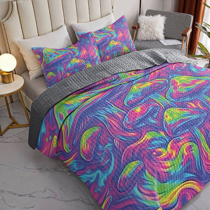 Shineful All Season Quilt 3-Piece Set - Dreamscape Psychedelic Mushroom