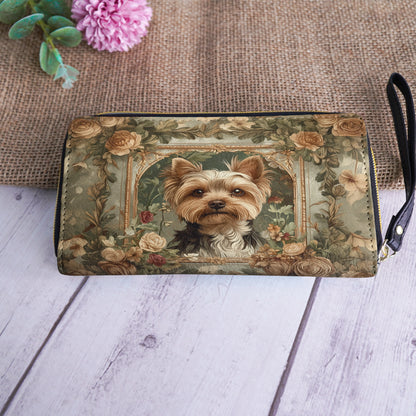 Shineful Leather Clutch Purse With Wristlet Strap Handle Luxe Yorkie Companion