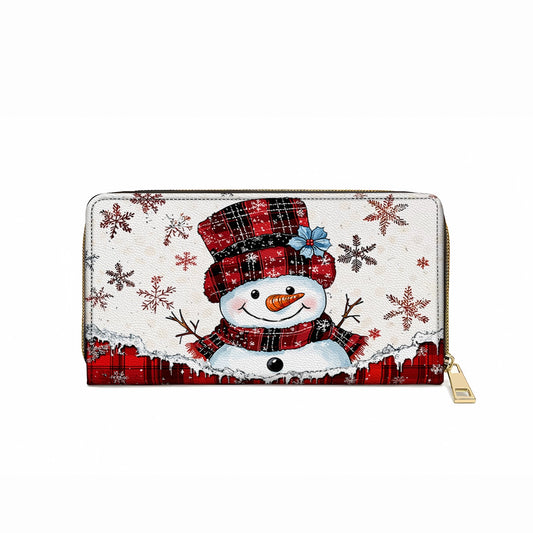 Shineful Leather Clutch Purse With Wristlet Strap Handle Plaid Snowman Joy