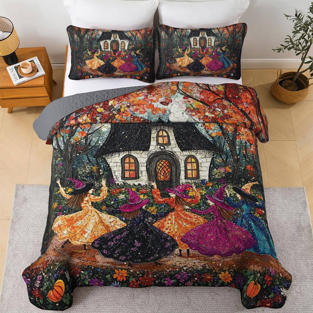 Shineful All Season Quilt 3-Piece Set Dancing Witches