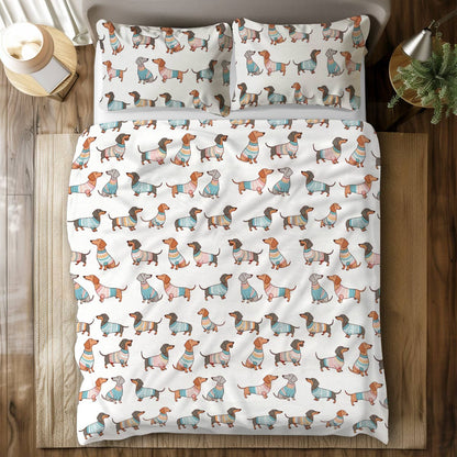 Shineful 3 Pieces Duvet Cover Set Playful Dachshunds