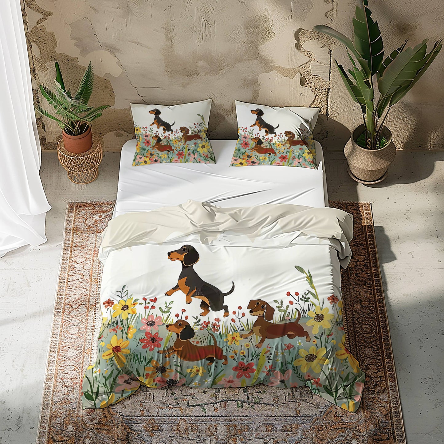 Shineful 3 Pieces Duvet Cover Set Dachshund Delight