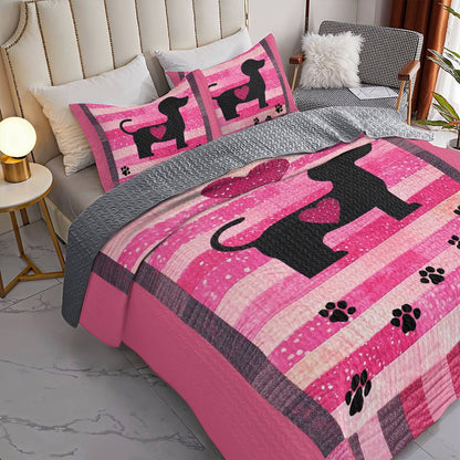 Shineful All Season Quilt 3-Piece Set Pink Dachshund