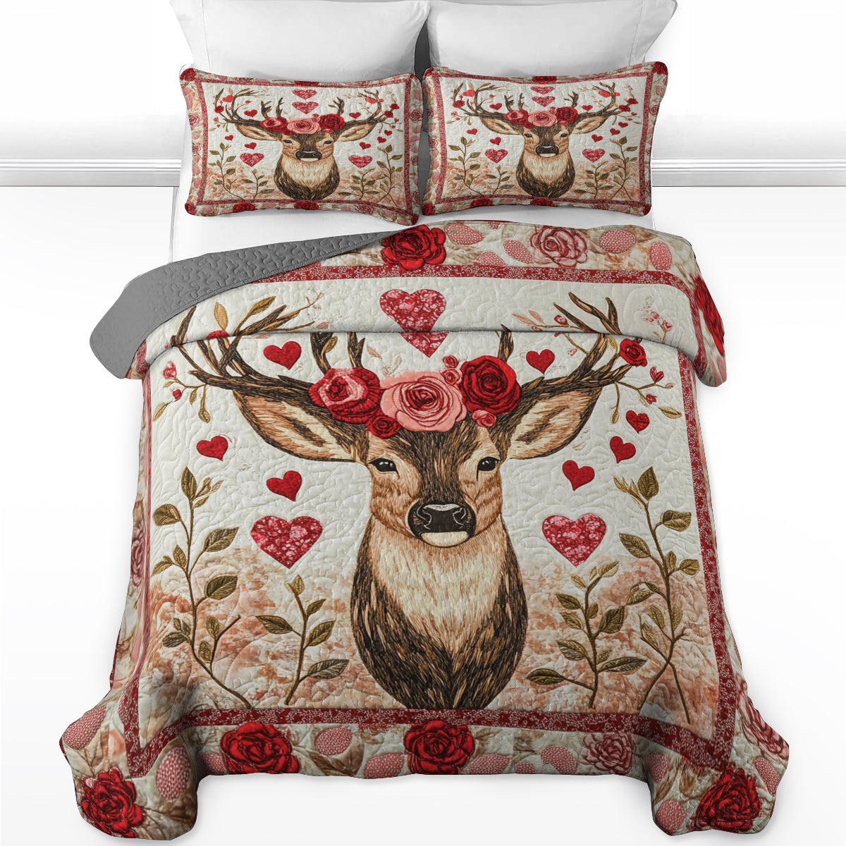 Shineful Flat Print All Season Quilt 3-Piece Set - Romantic Deer