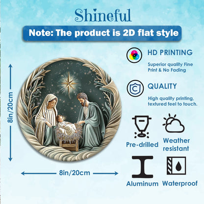 Shineful 2D Wooden Plaque, Hanging Decor, Door Sign - Divine Silent Night Nativity