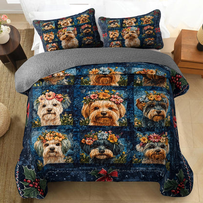 Shineful All Season Quilt 3-Piece Set - Yorkie Floral Dreams