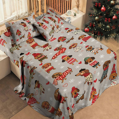 Shineful 4-Piece Bed Sheet Set Dachshunds in Red