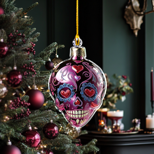 Glänzendes 2D-Ornament aus Acryl mit leuchtenden Totenkopf-Weihnachtslichtern