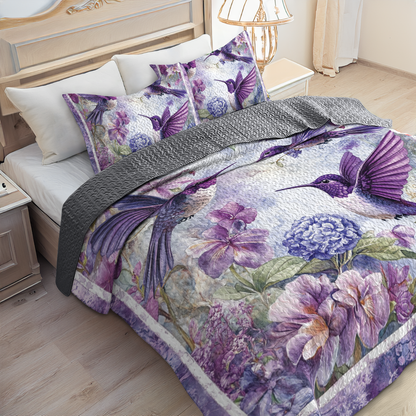 Shineful All Season Quilt 3-Piece Set - Violet Hummingbird