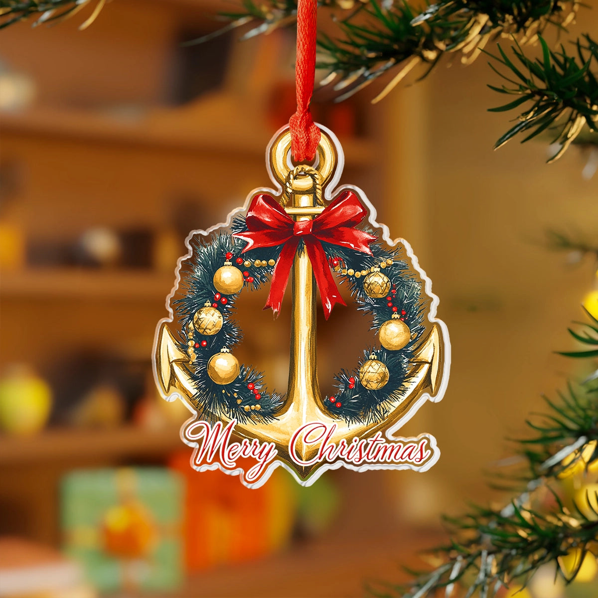 Shineful Acrylic Ornament Sailing Golden Anchor Christmas