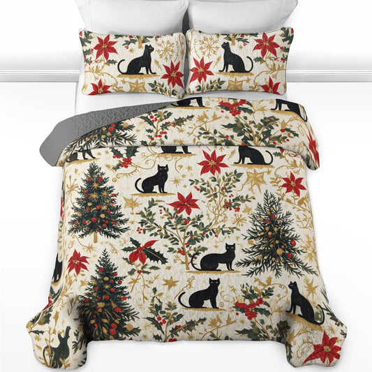 Shineful All Season Quilt 3-Piece Set Lady Black Cats Christmas