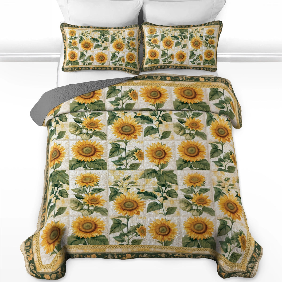 Shineful All Season Quilt 3-Piece Set Vintage Rustic Sunflower Patchwork