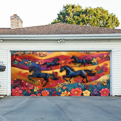 Shineful Garage Door Banner Decoration Colorful Horses