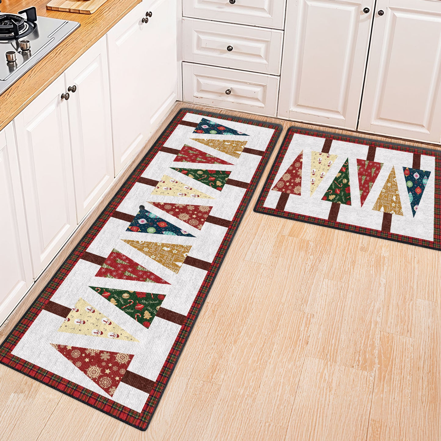 Shineful Ultra-Thin Non Skid Floor Mat, Kitchen Rugs Christmas Tree Happy