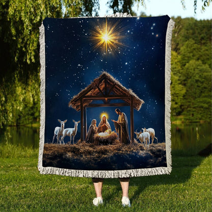 Shineful Woven Tapestry Throw Blanket Holy Night Nativity