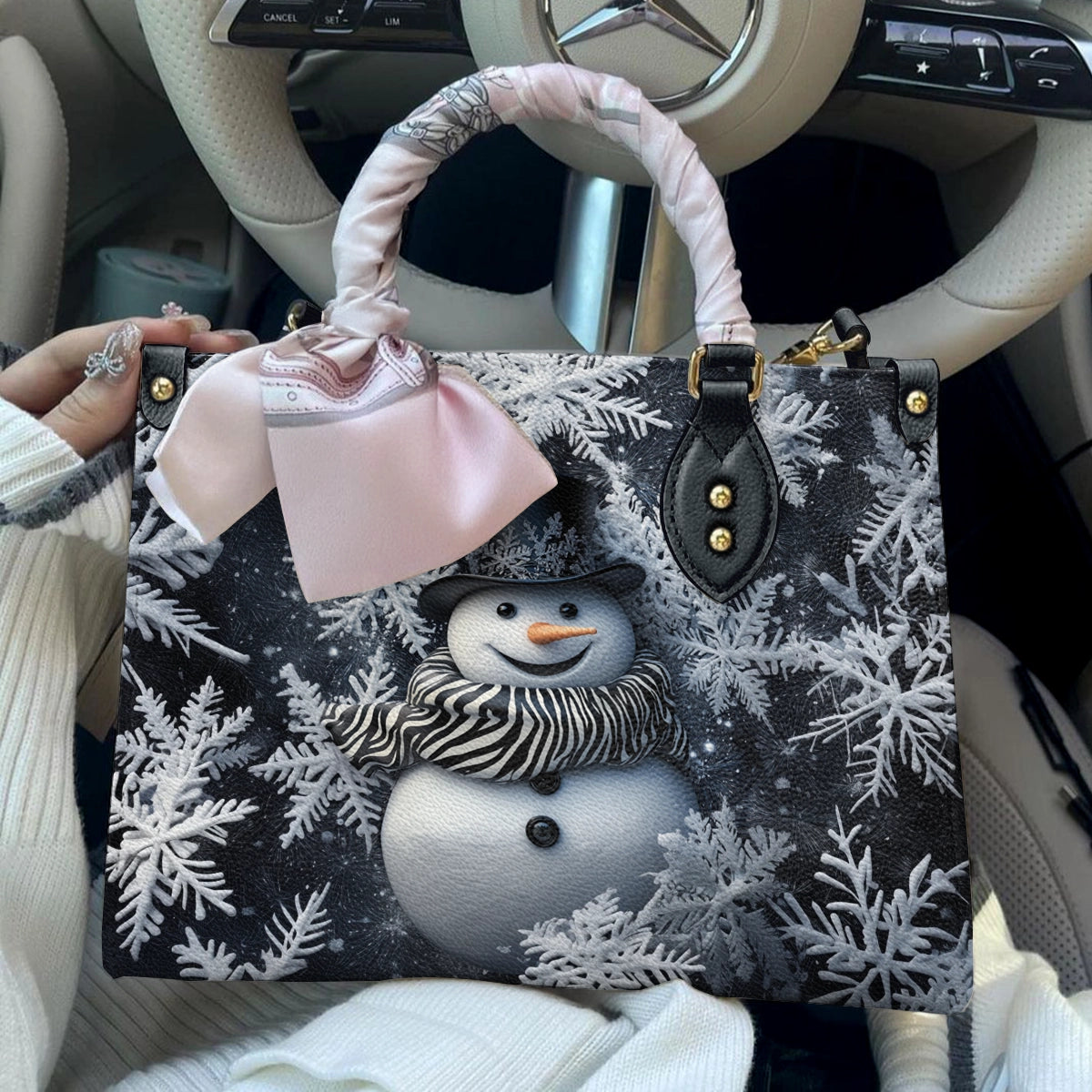 Sac en cuir brillant Frosty Elegance Bonhomme de neige