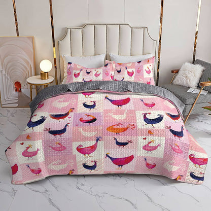 Shineful All Season Quilt 3-Piece Set Pink Chickens