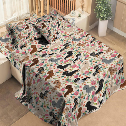 Shineful 4-Piece Bed Sheet Set Floral Dachshunds