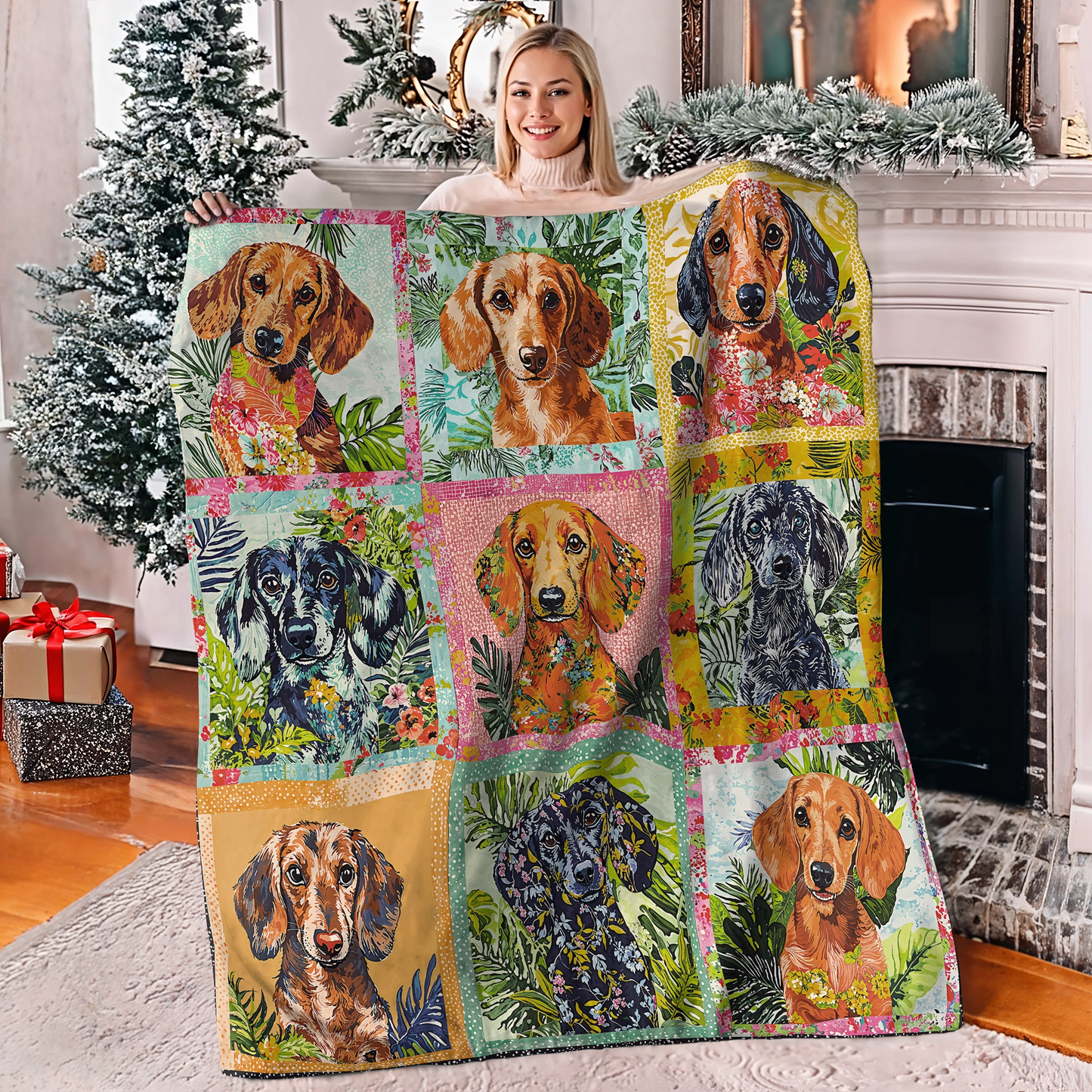 Shineful Fleece Blanket Dachshund Patchwork Collection