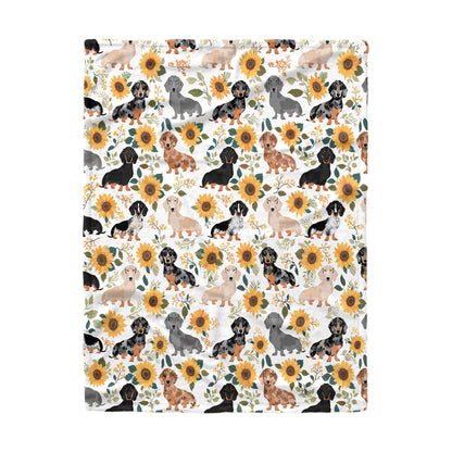 Shineful Fleece Blanket Dachshunds & Sunflowers