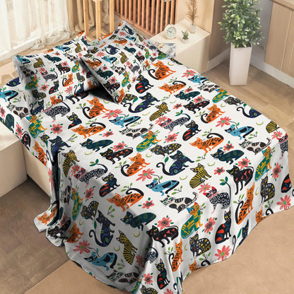 Shineful 4-Piece Bed Sheet Set Cat Playful Paws