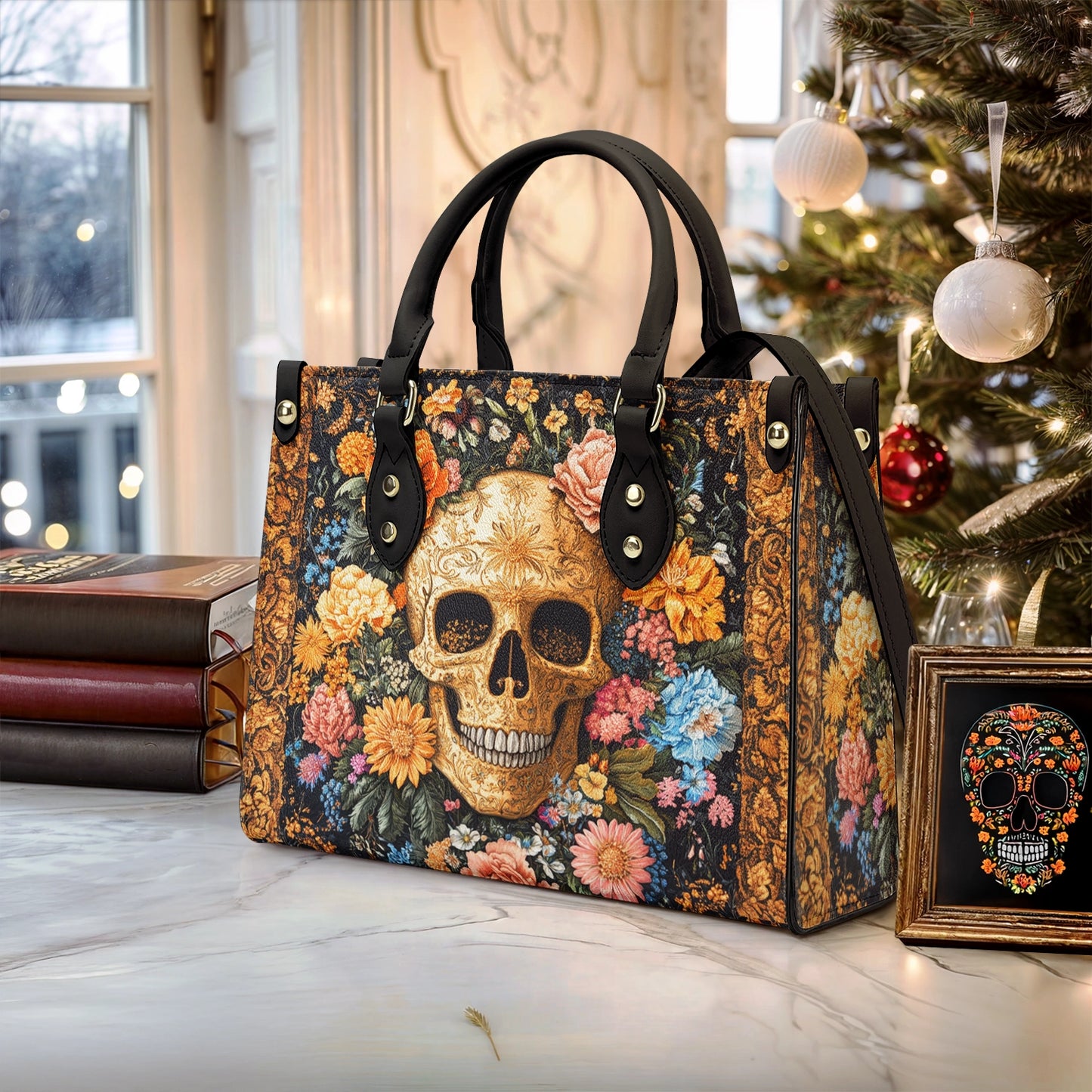 Shineful Leather Bag Baroque Skull Blossom