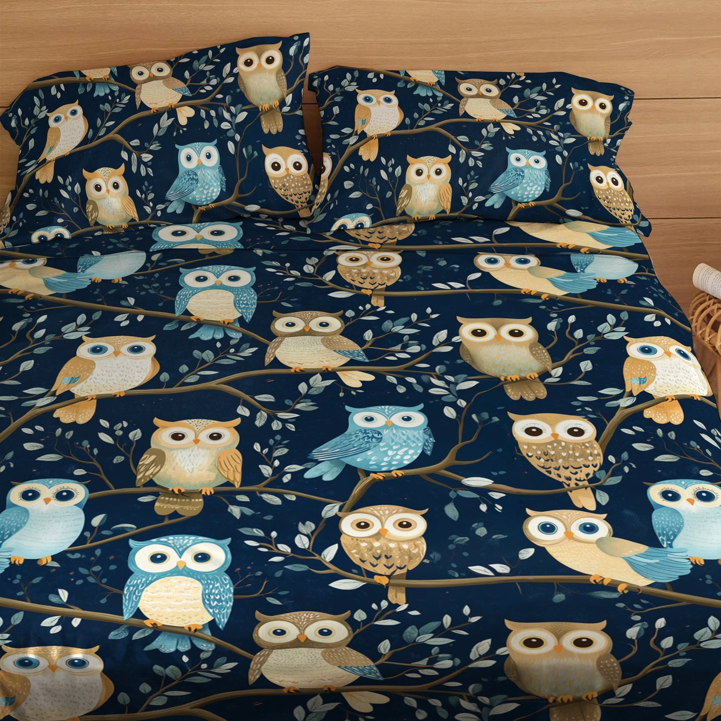 Shineful 4-Piece Bed Sheet Set Owl Wisdom Dream