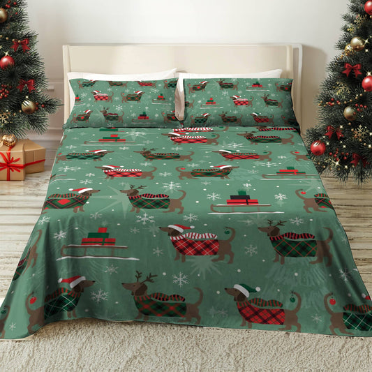 Shineful 4-Piece Bed Sheet Set Merry Dachsmas