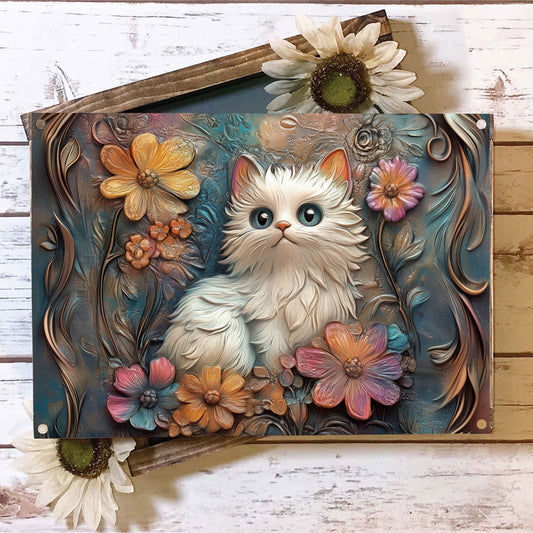 Shineful 2D Metal Sign Floral Kitten