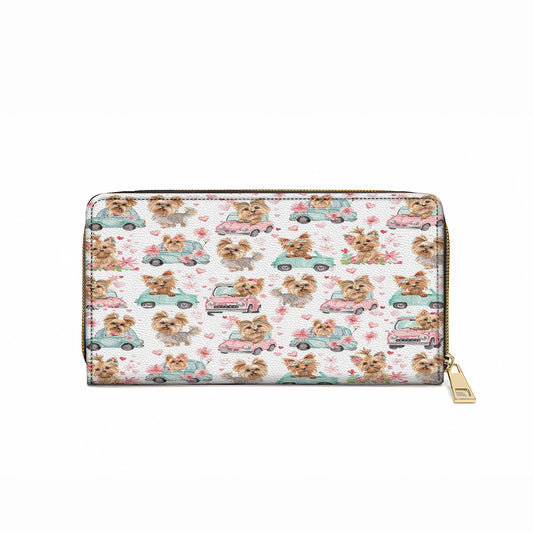 Pochette en cuir brillante avec dragonne Yorkie Love