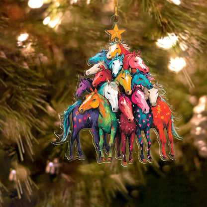 Shineful 2D Acrylic Ornament Colorful Horses Christmas