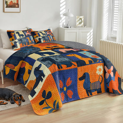 Shineful All Season Quilt 3-Piece Set Vibrant Floral Dachshund