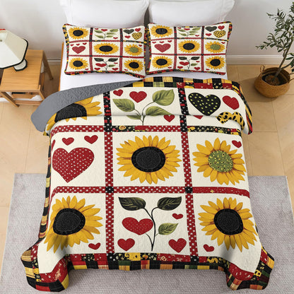 Shineful All Season Quilt 3-Piece Set Heart Sunflower Garden