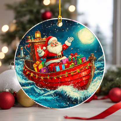 Glänzendes 2D-Ornament aus Acryl – Segelnde Schlittenfahrt des Weihnachtsmanns