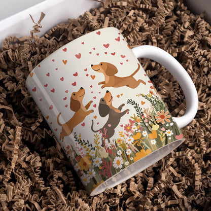 Shineful Ceramic Mug Floral Dachshund With Heart