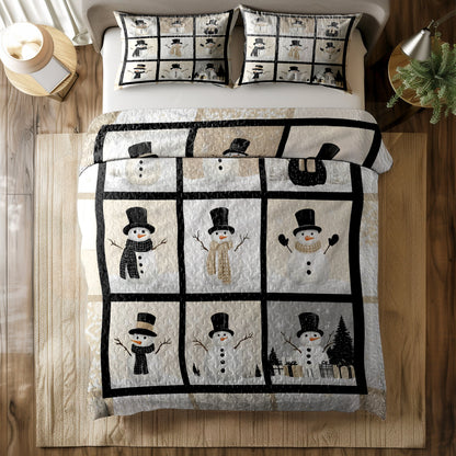 Shineful All Season Quilt 3-Piece Set Elegent Christmas Snowmen