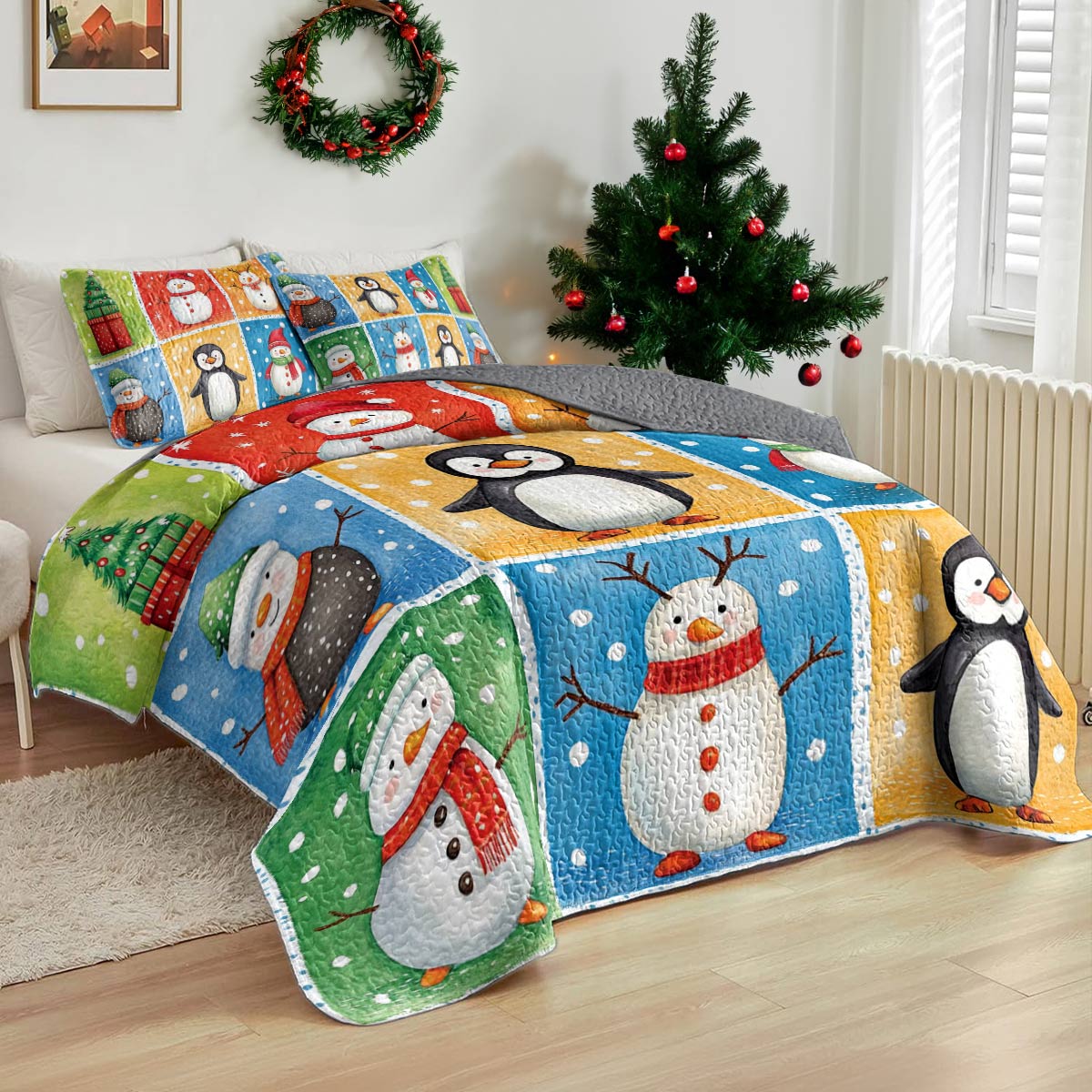 Shineful All Season Quilt 3-Piece Set Cozy Penguins