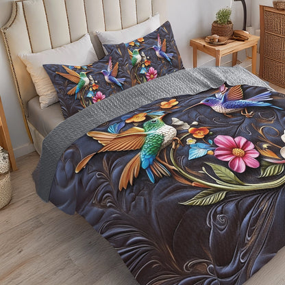 Shineful All Season Quilt 3-Piece Set Hummingbird Dream