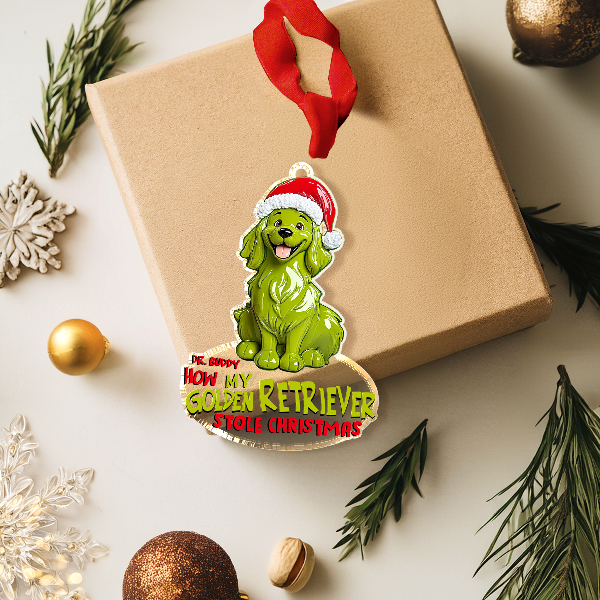 Shinys personalisiertes 2D-Ornament aus Acryl: Wie mein Golden Retriever-Baby Weihnachten gestohlen hat 