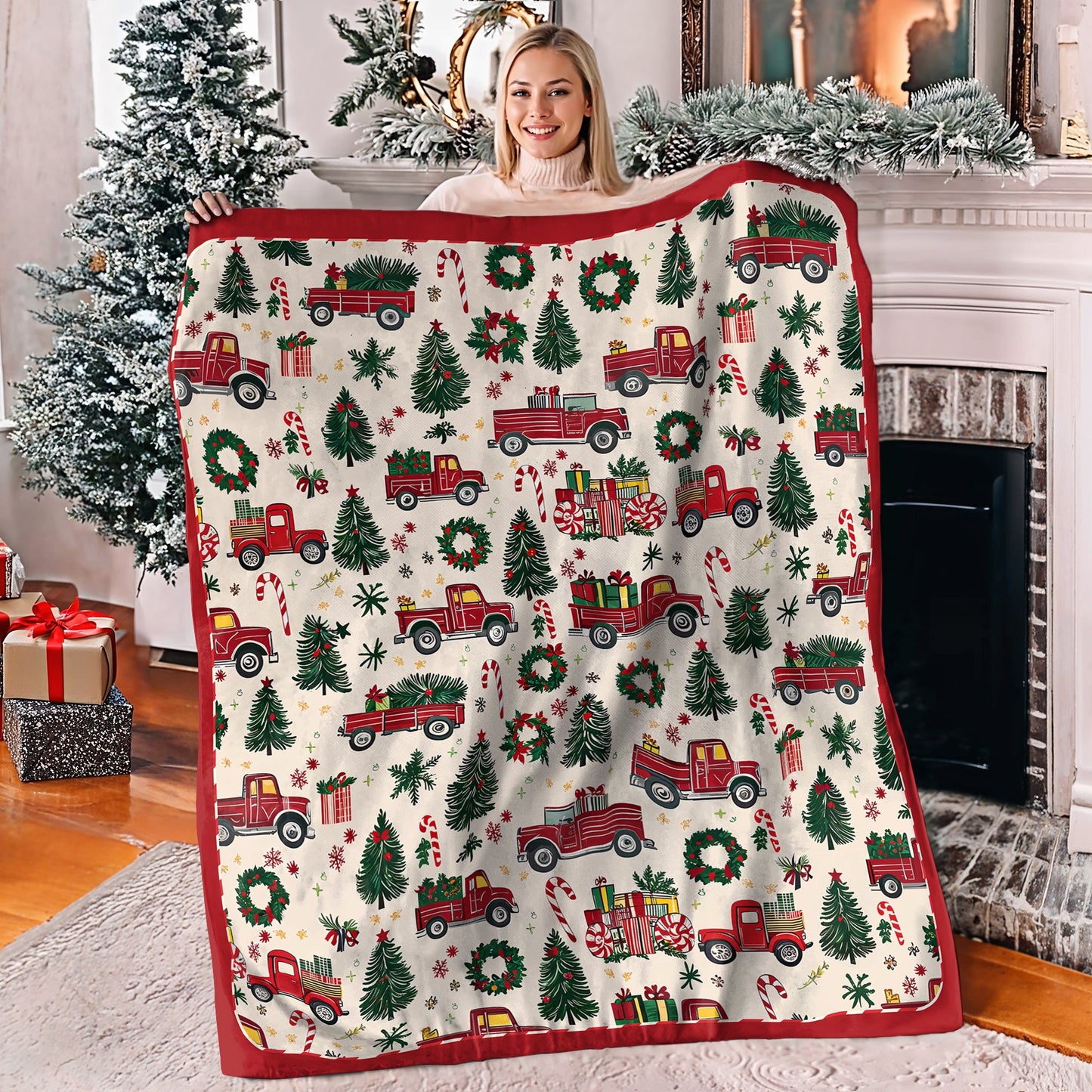 Shineful Fleece Blanket Christmas Cheer Truck