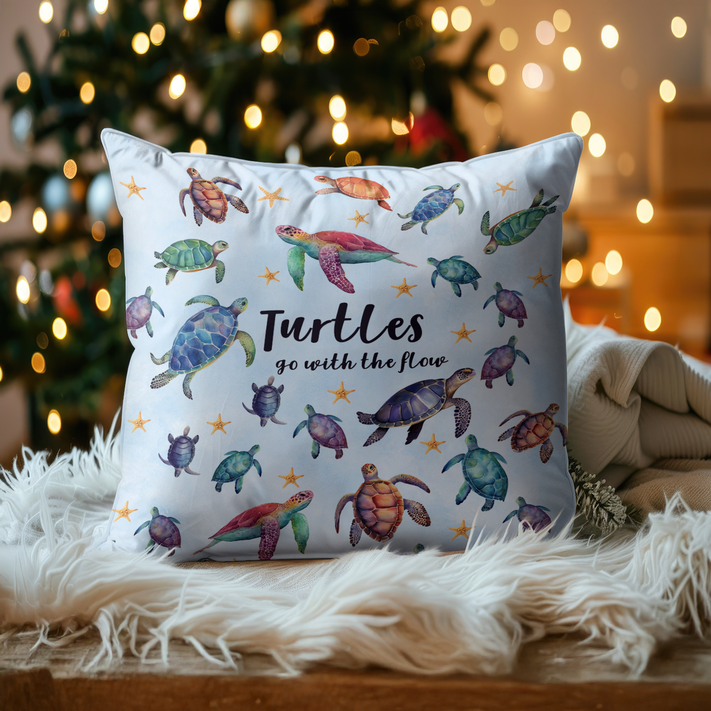 Shineful 2D Print Cushion Cover, Pillowcase, Pillows Covers - Sea Turtle Go With The Flow