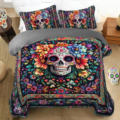 Shineful All Season Quilt 3-Piece Set Sugar Skull Blossom