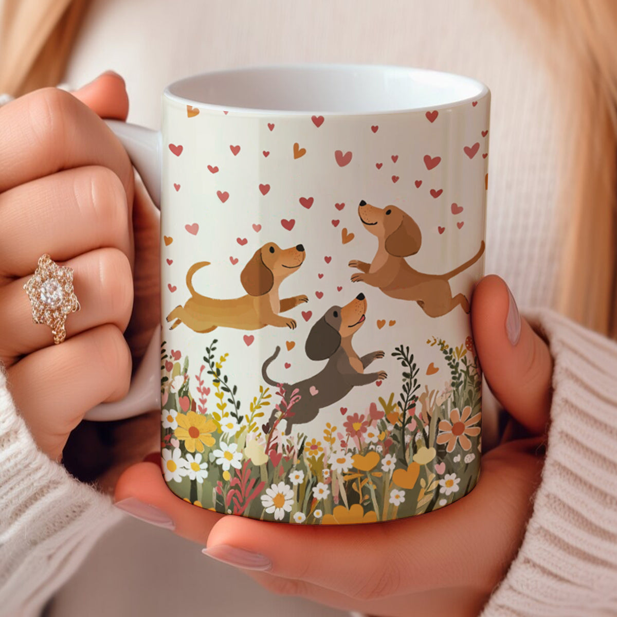 Shineful Ceramic Mug Floral Dachshund With Heart