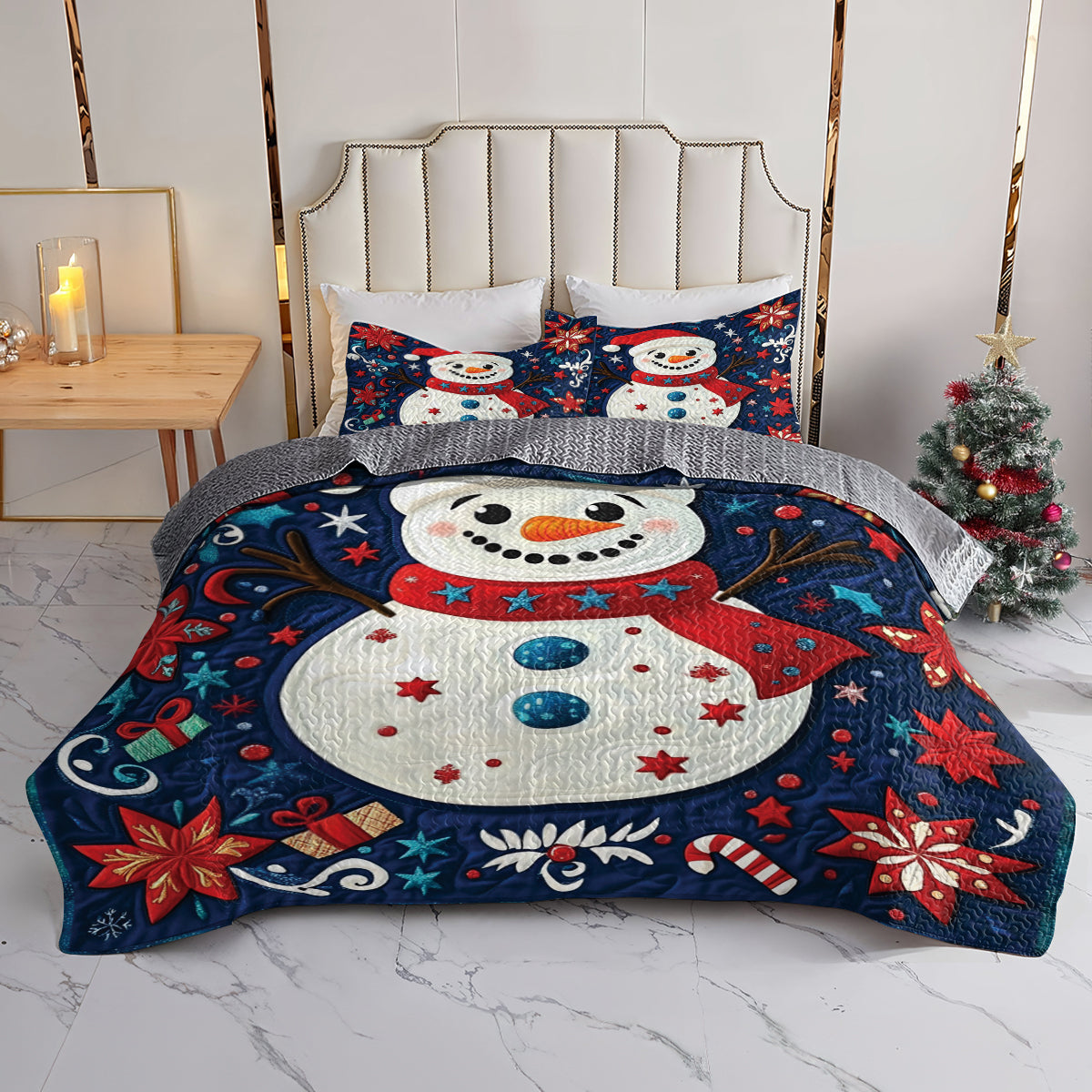 Shineful Flat Print All Season Quilt 3-Piece Set Jolly Snowman