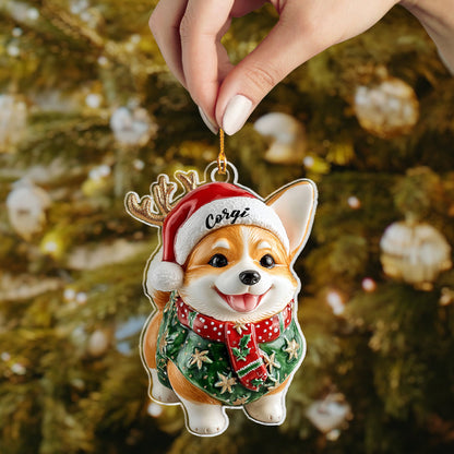 Glänzendes 2D-Ornament aus Acryl – Festliche Corgi-Weihnachtskollektion 