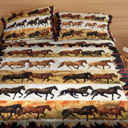 Shineful 4-Piece Bed Sheet Set Wild Horses