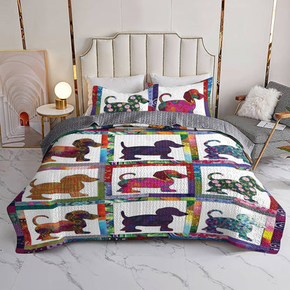 Shineful All Season Quilt 3-Piece Set Colorful Dachshunds