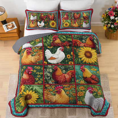 Shineful All Season Quilt 3-Piece Set Sunflower Chicken